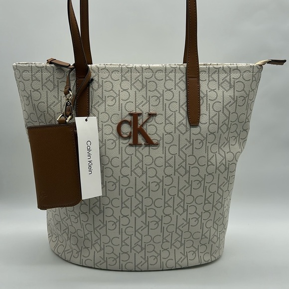 2187- Calvin Klein Almond and Brown Colors Women's Tote Bag NWT - Picture 1 of 10
